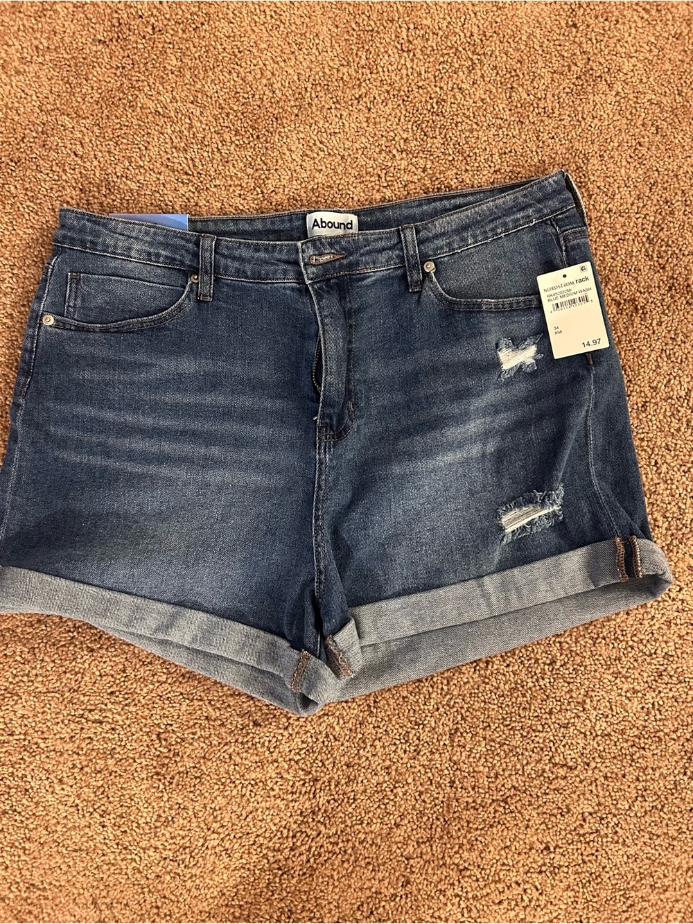 Nordstrom Abound Women's Dark Blue Distressed Rolled-Hem Jean Shorts